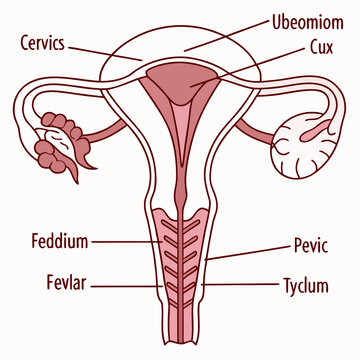 Medical illustration showing uterine fibroid growth within uterine muscle tissue.