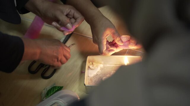 mothers make some handicraft on the handicraft class