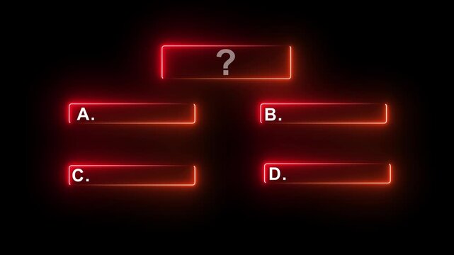 Question and test menu choice quiz show question and answers with option. Quiz Neon Line Animation with option selection on black background.4k vedio