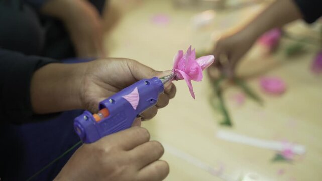 mothers make some handicraft on the handicraft class