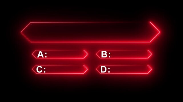 Animation of a neon quiz line with a choice of answer options on a black background. Question mark motion animation, futuristic cyber tech visual, asking doubts confusing mot