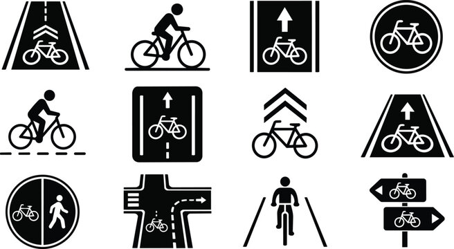 Bicycle Road Signs Vector Icons Cycling Path Navigation Set