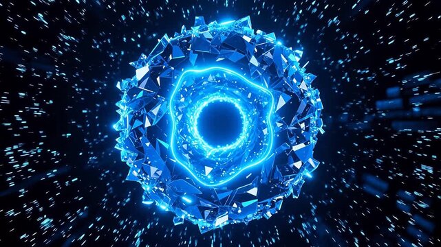 Glowing blue energy core in dark void