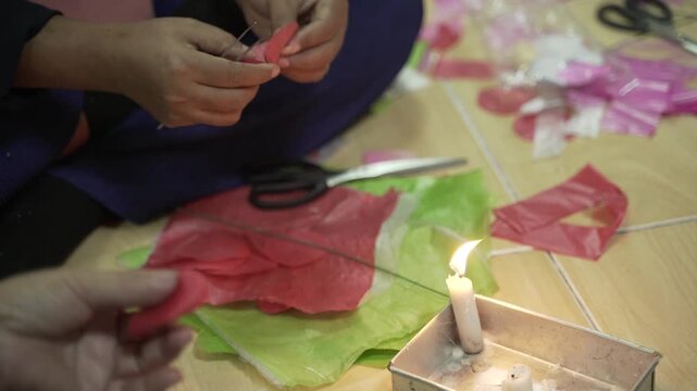 mothers make some handicraft on the handicraft class