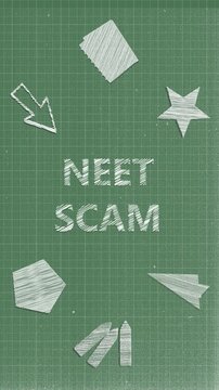 NEET SCAM Text Concept on Greenboard with Hand-Drawn Chalk Scribble Icons Animation, Vertical Video