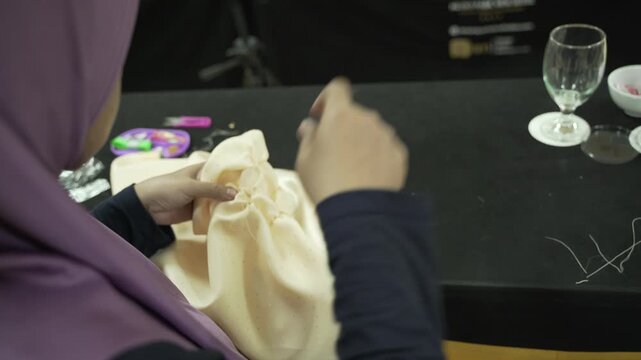 mothers make some handicraft on the handicraft class