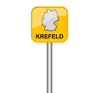 Krefeld - Schild mit Lage auf Deutschlandkarte