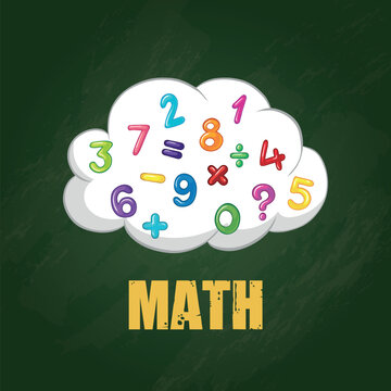 Creative Math book cover featuring colorful numbers and mathematical symbols inside a cloud, representing learning, calculation, problem-solving, and mathematics education on a chalkboard-style backgr