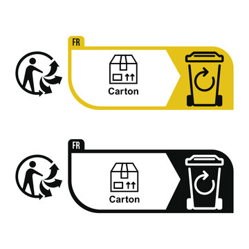 Triman Recycling Carton Cardboard French Packaging Yellow Label Icon Sign