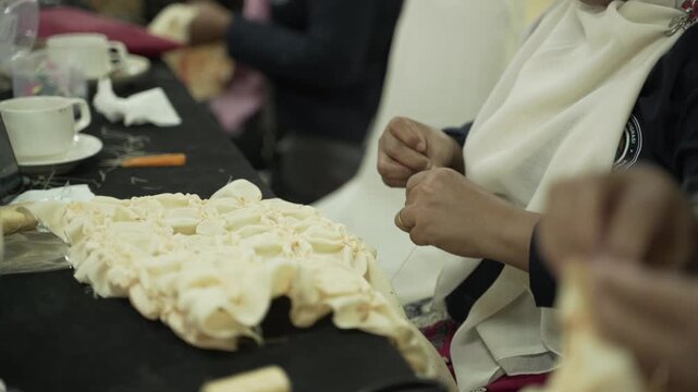 mothers make some handicraft on the handicraft class