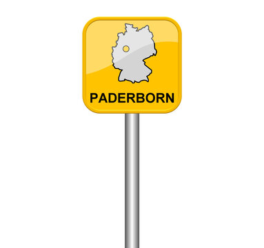 Paderborn - Schild mit Lage auf Deutschlandkarte