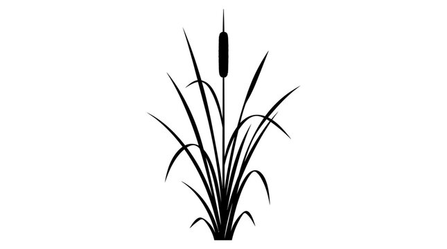 CAD tree lines, Black grass, Minimalist cattail silhouette vector, black marsh grass and bulrush plant icon, aquatic reed vegetation isolated on white background Vector