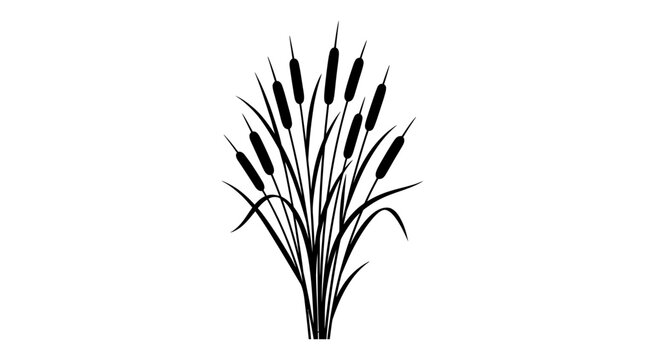 CAD tree lines, Black grass, Minimalist cattail silhouette vector, black marsh reed plant illustration, aquatic bulrush grass bunch isolated on white background Vector