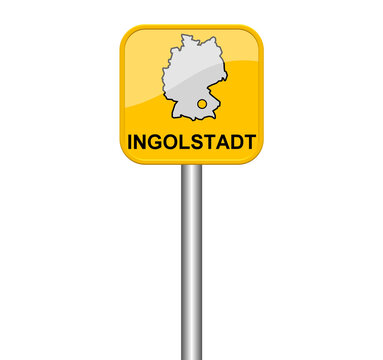 Ingolstadt - Schild mit Lage auf Deutschlandkarte