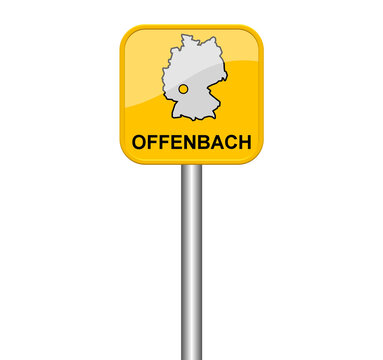 Offenbach - Schild mit Lage auf Deutschlandkarte