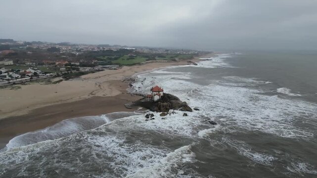 Aerial Day View of Senhor da Pedra Chapel in Vila Nova de Gaia Portugal