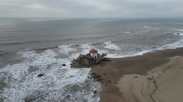 Aerial Day View of Senhor da Pedra Chapel in Vila Nova de Gaia Portugal