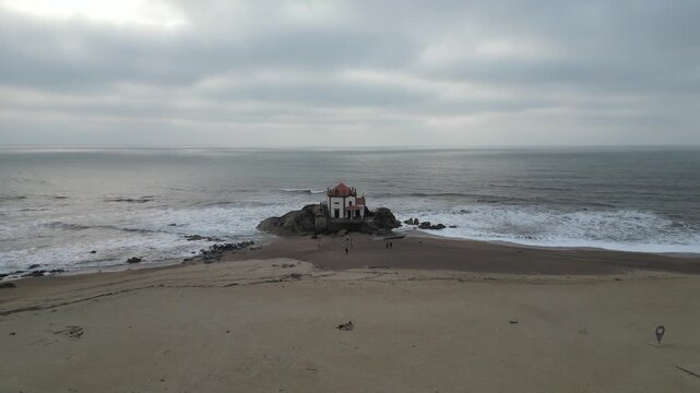 Aerial Day View of Senhor da Pedra Chapel in Vila Nova de Gaia Portugal