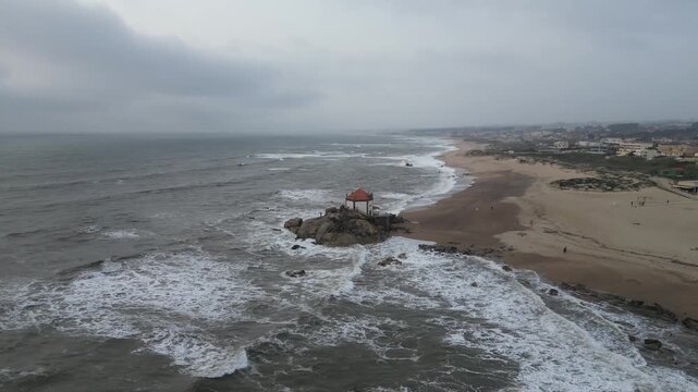 Aerial Day View of Senhor da Pedra Chapel in Vila Nova de Gaia Portugal