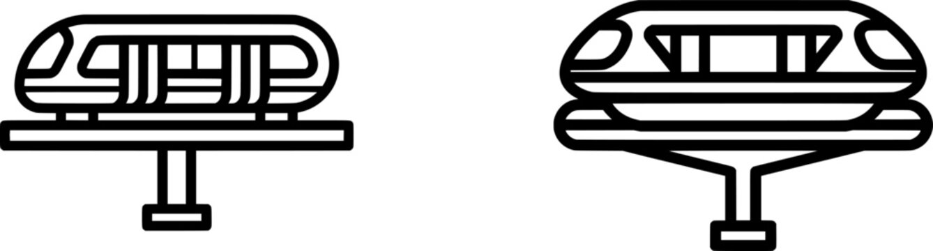 A sleek monorail train icon in a minimalist flat vector style, with bold black lines on a pure white background