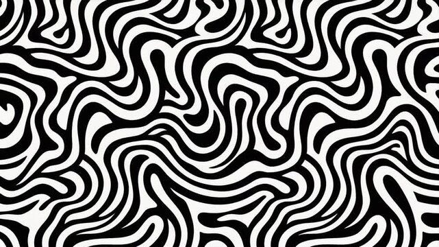 Abstract black and white wavy lines pattern optical illusion psychedelic art modern graphic design
