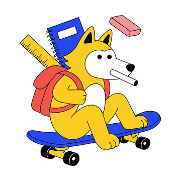 SVG art: A Funny Wolf in a Back to school vibe with riding a skateboard, tinted with Chalkboard Fun tones