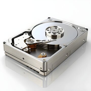 Silver metallic hard disk drive isolated with real transparent background for technology design