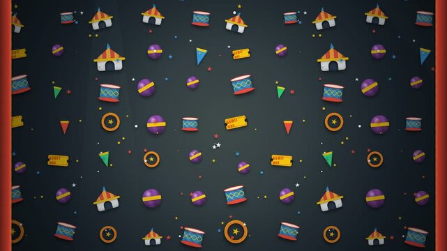 Vibrant Carnival Circus Amusement Park Elements Pattern Background Motion Graphic Animation