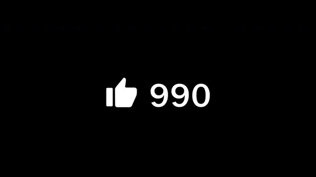 Social media like count from 0 to 1000 comment with white icon sign like for social media insight on transparent background, 4k video