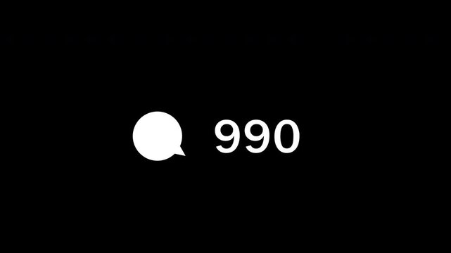 Social media comment count from 0 to 1000 comment with white icon sign comment for social media insight on transparent background, 4k video