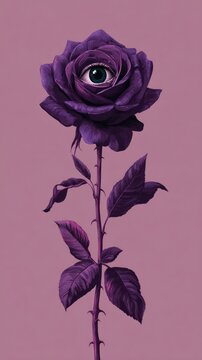 Surreal purple rose with an eye, perfect for a unique mobile wallpaper.