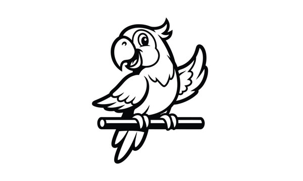 Tropical parrot character in monochrome halftone dot style