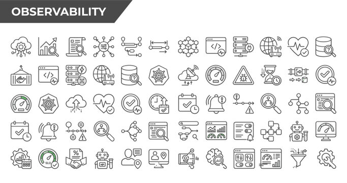Observability vector icon set monitoring dashboard analytics thin line outline