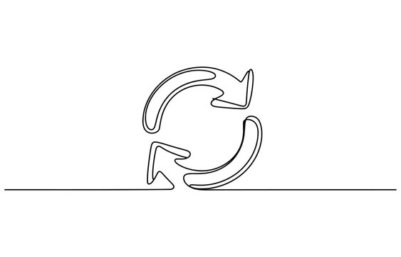 Continuous single line drawing of a circular reload or refresh symbol with arrows Vector, illustration