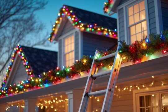 a private house decorated with colorful garlands