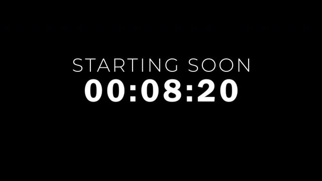 starting soon in 10 minutes countdown timer from 10 minutes to 0 second, digital countdown clock timer on transparent background, 4k video
