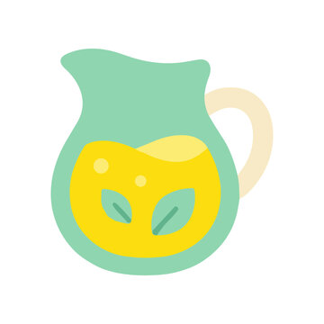Green ceramic jug with yellow liquid.