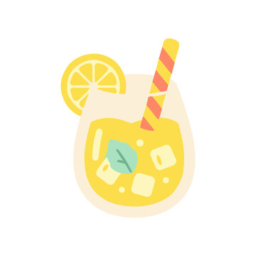 Refreshing Lemonade Drink with Ice Cubes.