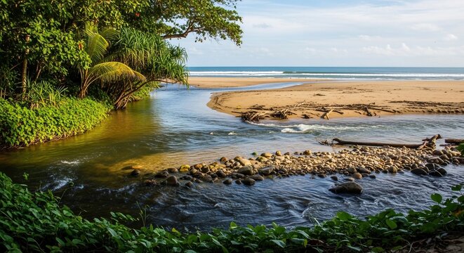 River meets ocean coastal landscape
