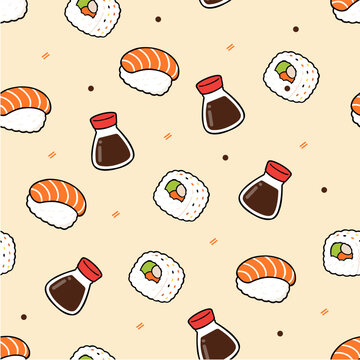 salmon maki soy sauce seamless pattern