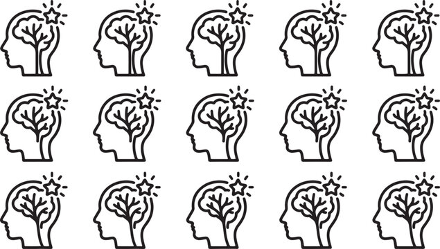 Brain and tree icon pattern for mental health and cognitive development concepts.