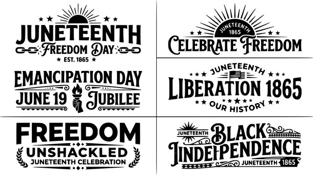 Set of juneteenth typography designs for celebrating african american freedom and emancipation day in june