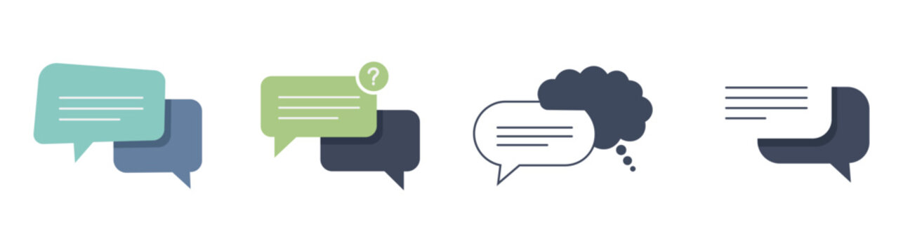 Set of speech bubbles and thought clouds in various styles for messaging and communication concepts