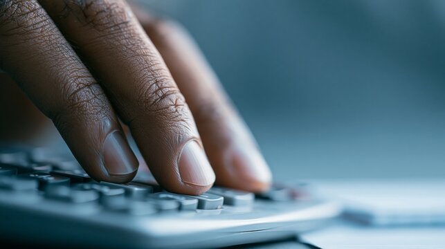 Close Fingers Entering Numbers on Calculator