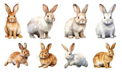 Fototapeta premium PNG Adorable rabbits in various poses, transparent background