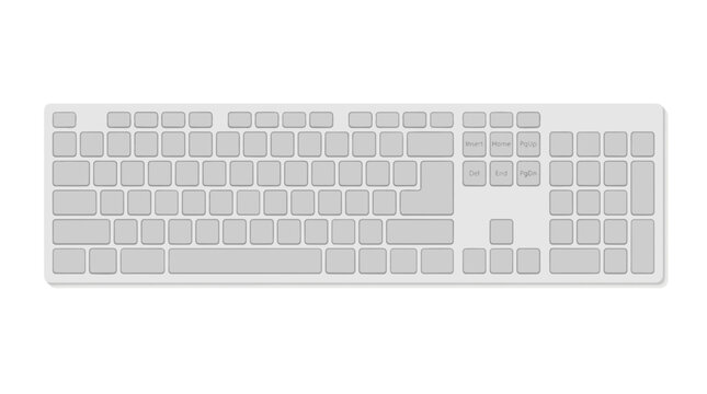 Modern minimalist white computer keyboard with blank keys and a clean design