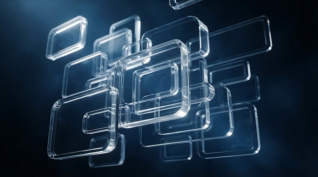 Abstract 3d background with floating transparent glass rectangles