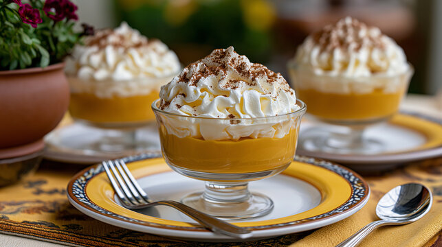Traditional Peruvian Dessert Suspiro de Lime&ntilde;a Served in Glass Cups