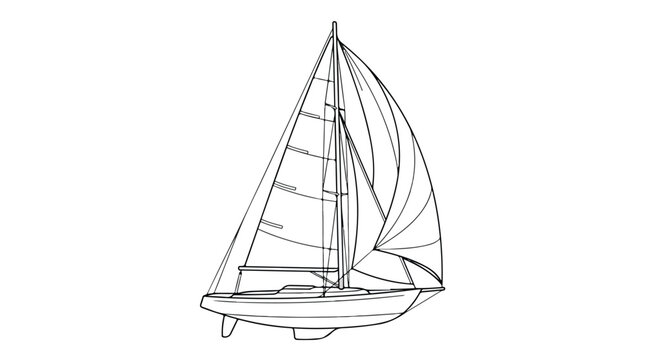 Minimalist sailboat line art vector, elegant sailing yacht outline illustration, modern nautical boat sketch for marine branding and logo design