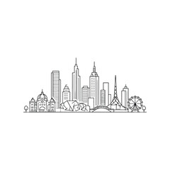 Fototapeta premium Melbourne Skyline Urban Clean Line Art Icon